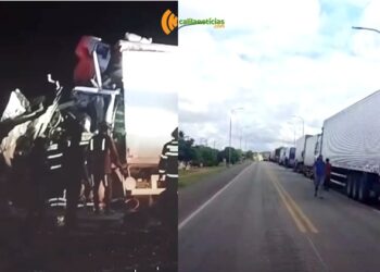 Colisão entre carreta e caminhão deixa um morto e bloqueia BR-116 Norte
