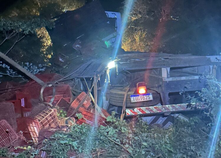 Capotamento de caminhão carregado de tomate deixa motorista morto e dois feridos na BA 144