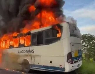 Incêndio atinge ônibus quando trafegava pela BR 110
