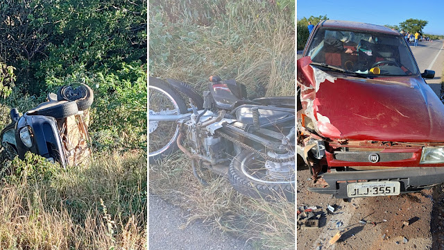 Colisão na BA 144 envolvendo dois carros e uma moto deixa duas vítimas fatais