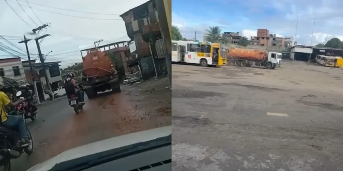 Vídeo – Homem furta caminhão e invade garagem de ônibus, coloca marcha ré e bate em coletivos