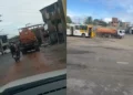 Vídeo – Homem furta caminhão e invade garagem de ônibus, coloca marcha ré e bate em coletivos