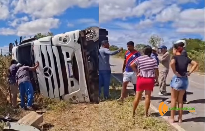 Carreta carregada de mangas que seguia para SP tomba na BA-220