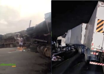 Colisão entre duas carretas deixa um dos condutores morto e outro ferido na BR 116 Norte