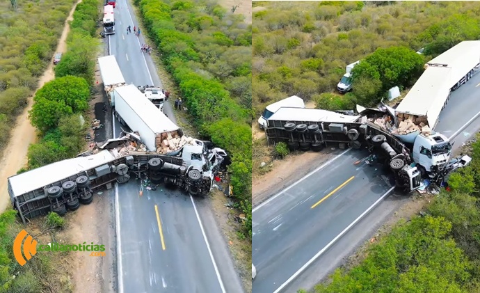 Imagem de drone revela dimensão da tragédia na BR-116 Norte; caminhoneiro morto é identificado