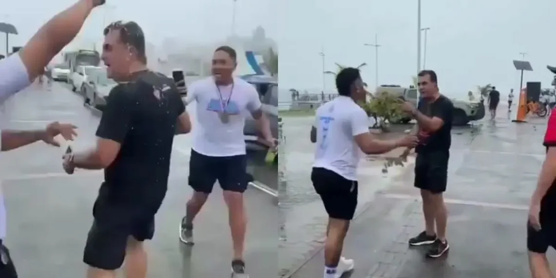 Torcedor do Bahia joga cerveja em Fábio Mota durante corrida da Bamor