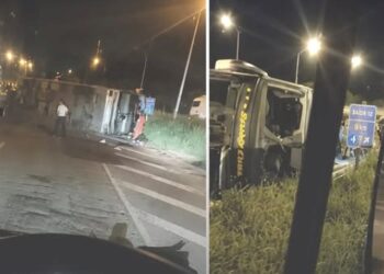 Ônibus que seguia de São Paulo para Cansanção tomba na BR-116 e deixa cinco feridos