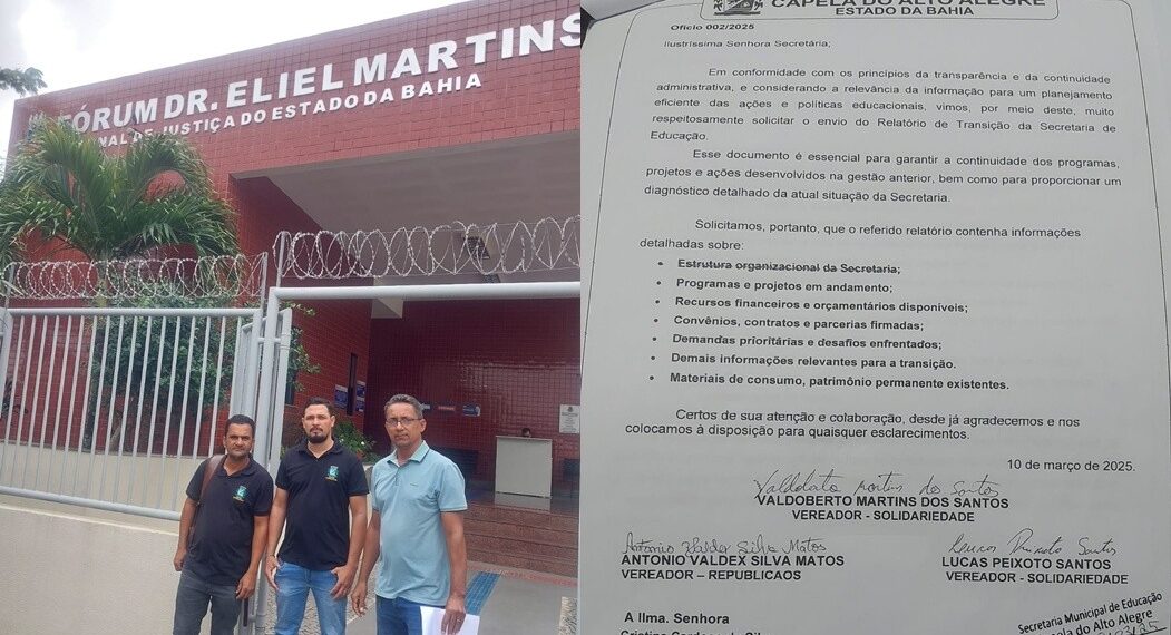 Vereadores de oposição de Capela do Alto Alegre protocolam representação no Ministério Público contra a Secretaria Municipal de Educação do município