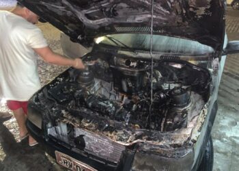 Fiat Uno é parcialmente destruído por incêndio às margens da BA-409