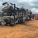 Incêndio em carreta-cegonha destrói 10 veículos na BA-026