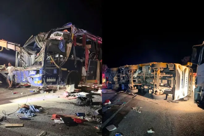 Acidente com ônibus que seguia de São Paulo para Senhor do Bonfim (BA) deixa seis mortos e 43 feridos em Minas