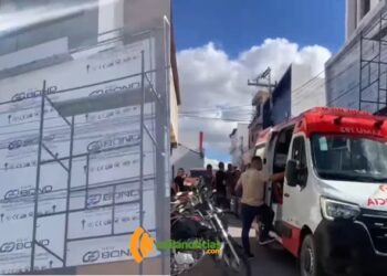 Trabalhador sofre descarga elétrica e cai de andaime enquanto trabalhava em fachada de loja