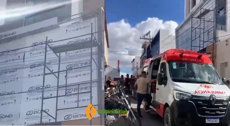 Trabalhador sofre descarga elétrica e cai de andaime enquanto trabalhava em fachada de loja