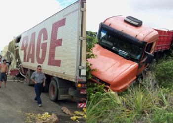 Colisão entre carretas deixa trânsito lento no entroncamento de Tucano
