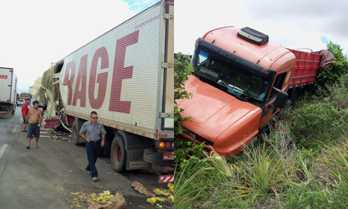 Colisão entre carretas deixa trânsito lento no entroncamento de Tucano