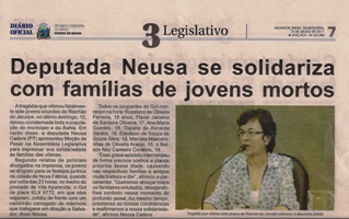 Deputada Neusa se solidariza com famílias de jovens mortos