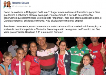 Facebook do candidato Renato agora ataca o Calila