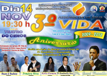 Igreja Assembleia de Deus Vida de Santaluz comemora o 3º ano de fundação