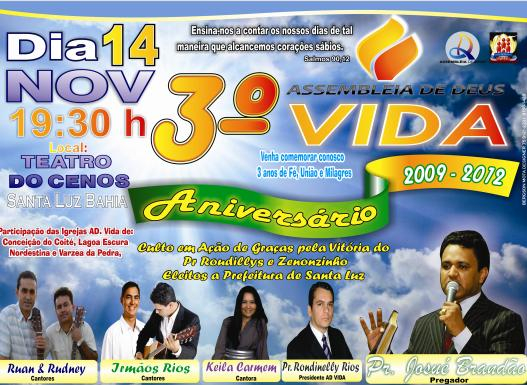 Igreja Assembleia de Deus Vida de Santaluz comemora o 3º ano de fundação