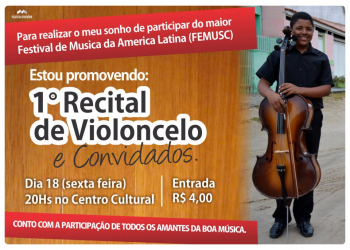 Jovem músico da Orquestra Santo Antônio fará apresentação hoje no Centro Cultural, antes de viajar para SC
