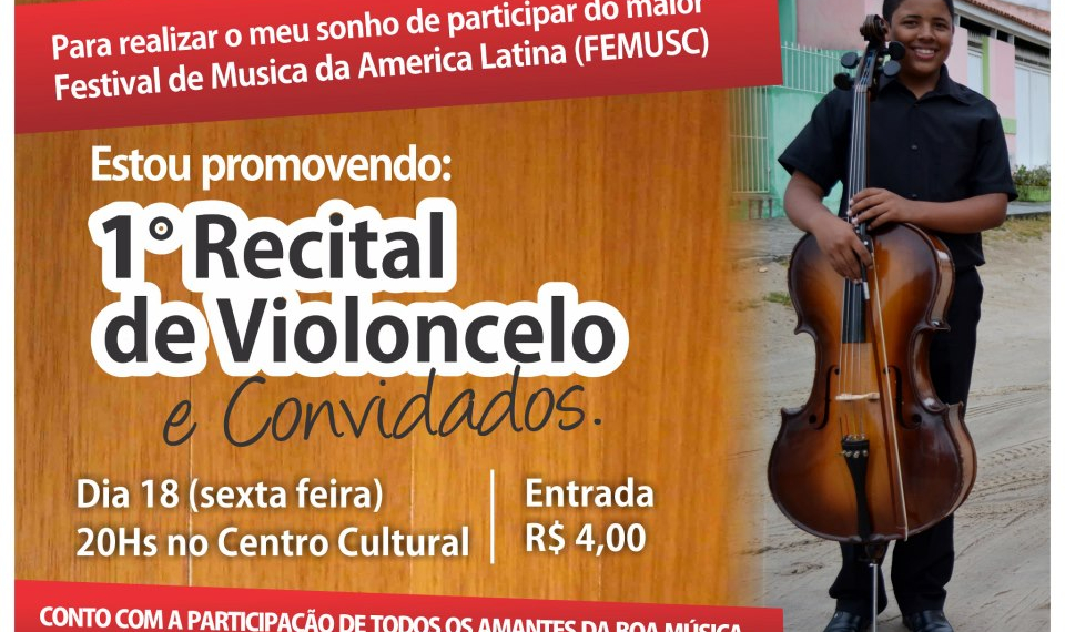 Jovem músico da Orquestra Santo Antônio fará apresentação hoje no Centro Cultural, antes de viajar para SC