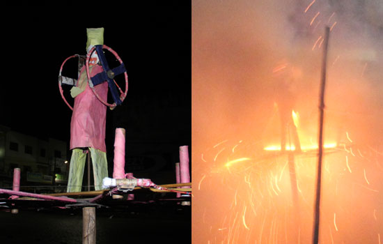 Judas antes e depois de queimado. 