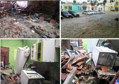 Senhor do Bonfim – chuva forte provoca alagamentos e derruba casa