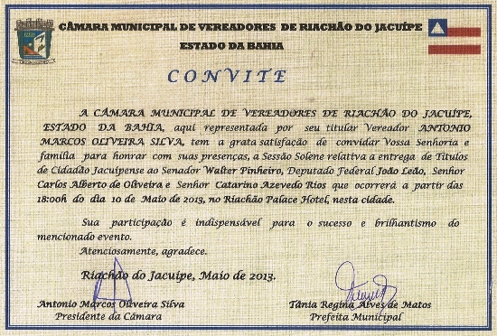 Câmara Municipal realiza solenidade de outorga de títulos de Cidadão Jacuipense