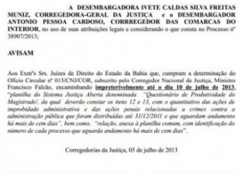 Juízes baianos terão que informar CNJ sobre processos de corrupção sem julgamento