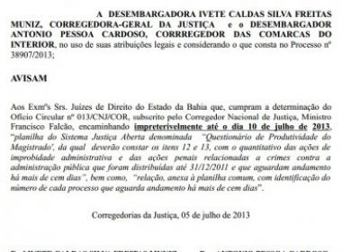 Juízes baianos terão que informar CNJ sobre processos de corrupção sem julgamento