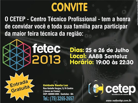 CETEP promoverá mais uma Feira Técnica em Santaluz