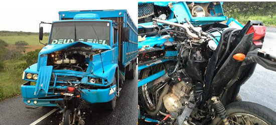 Colisão frontal entre caminhão e moto deixa dois mortos na BR 110 trecho Pombal/Cipó