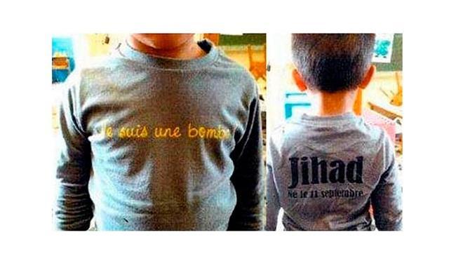 A criança usou a camisa com a frase "sou uma bomba"