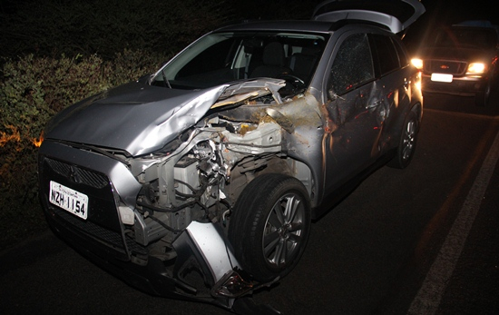 Carro de advogado fica parcialmente destruído depois de atropelar touro próximo a Tanquinho