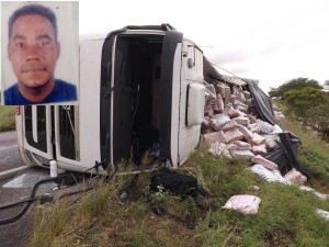 Carreta carregada de arroz tomba na BR 116 e provoca a morte do condutor