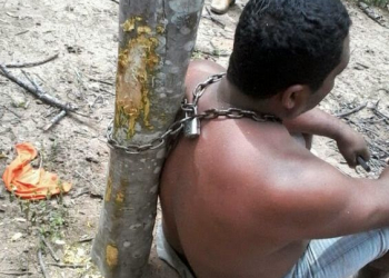 Mototaxista tem veículo tomado de assalto e bandido o deixa acorrentado em árvore