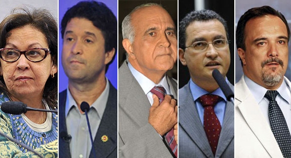 Paulo Souto (DEM), Rui Costa (PT), Lídice da Mata (PSB), Rogério Da Luz (PRTB) e Marcos Mendes (PSOL)