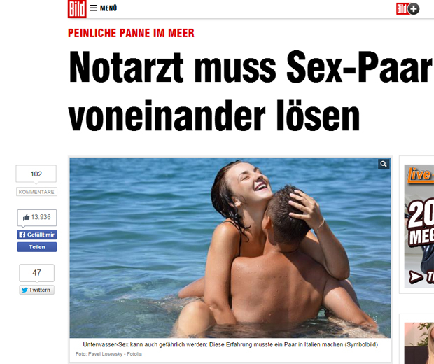 Casal italiano faz sexo no mar e fica com órgãos ‘colados’
