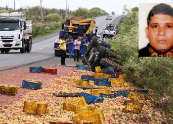 Caminhão carregado de goiaba capota na BR 324 trecho de Riachão do Jacuípe e mata motorista