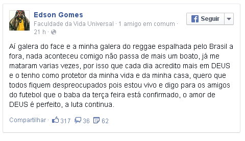 Edson Gomes desmente boato de morte: “Já me mataram várias vezes”