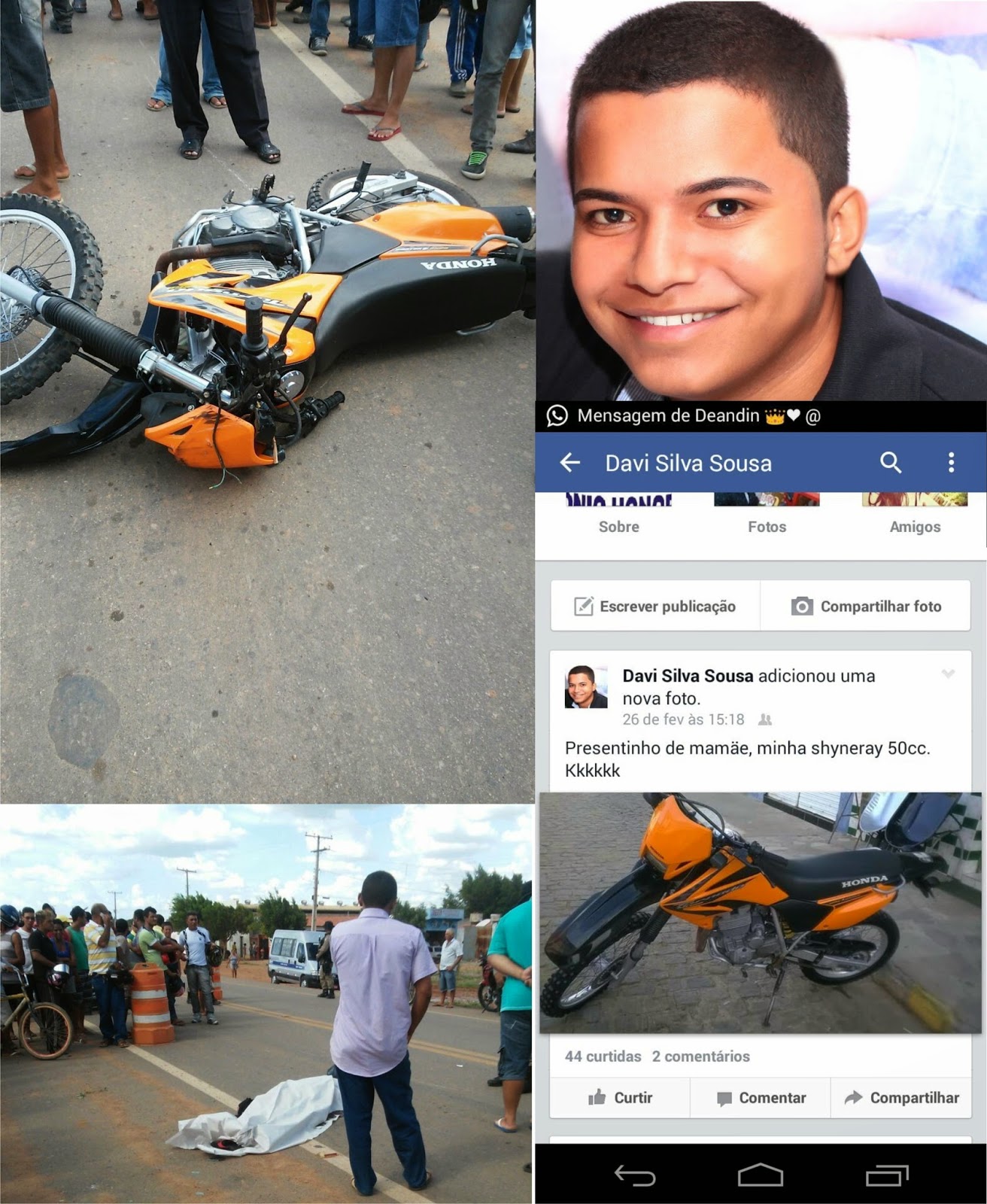 Jovem morre vítima de acidente de moto um dia depois de receber veículo de presente