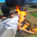 Vitória da Conquista: carreta com carga de álcool tomba e pega fogo na BR-116