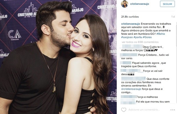 Cantor Cristiano Araújo sofre acidente de carro e tem quadro grave; namorada morre