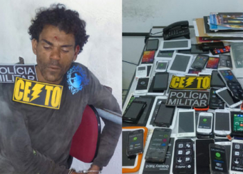 Serrinha – Guarnições do 16˚ Batalhão prende arrombador de loja e recupera 64 aparelhos de celular e tablet