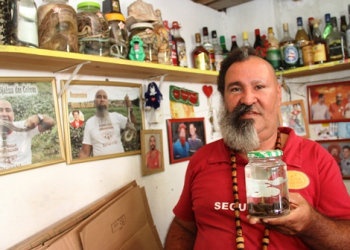 Exótico: Barman serve bebida à base de cobra, escorpião e aranha caranguejeira, em Mercado de Serrinha