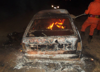 Carro é encontrado em chamas; ao lado corpo de homem carbonizado