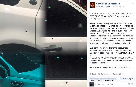 PI – Chambinho do Acordeon, intérprete de Luiz Gonzaga, tem carro atingido por tiros depois de show