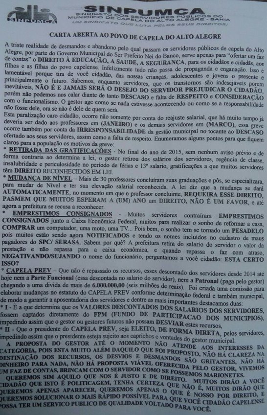 carta aberta capela