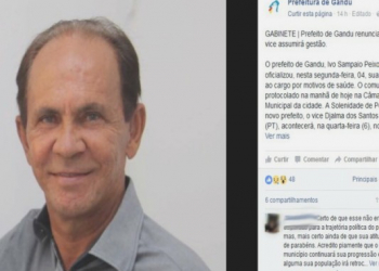 Prefeito de Gandu alega problemas de saúde e renuncia ao cargo