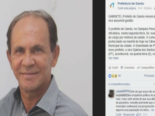 Prefeito de Gandu alega problemas de saúde e renuncia ao cargo